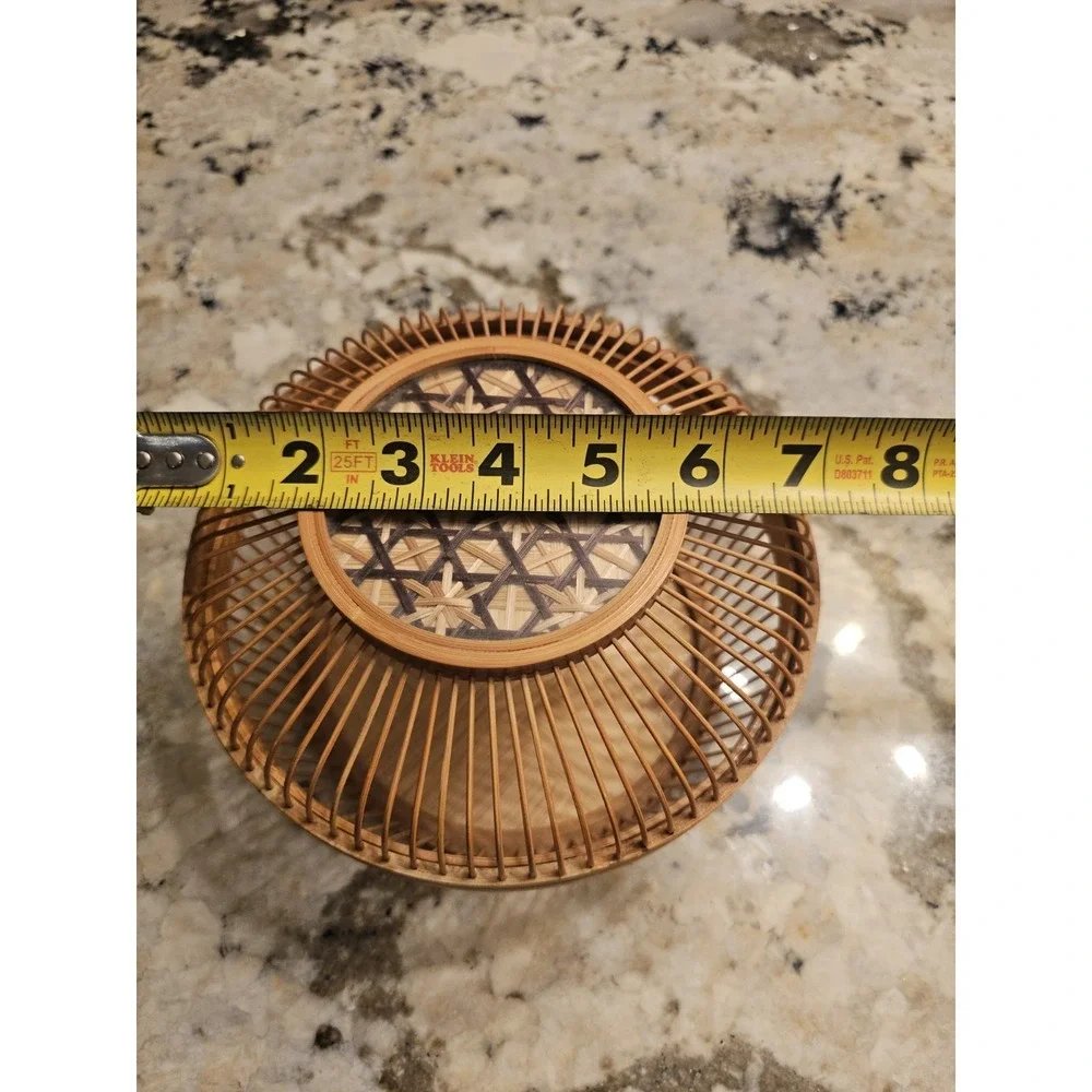 Vintage Asian Woven Bamboo Ratan Lucky Cricket Cage Starburst Basket & Lid